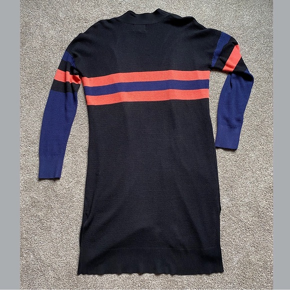 🎉NWOT OLIVE & OAK Striped Duster Cardigan, Women’s Size Med, Black/Navy/Coral - Picture 4 of 5